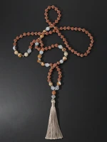 oaiite 108 malas necklace natural stone rudraksha beads handmade knot tassel necklace prayer yoga jewelry