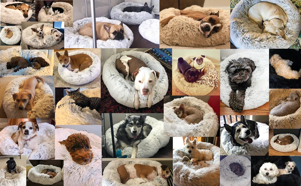 Съемная роскошная кровать для собаки из искусственного меха круглая подушка в