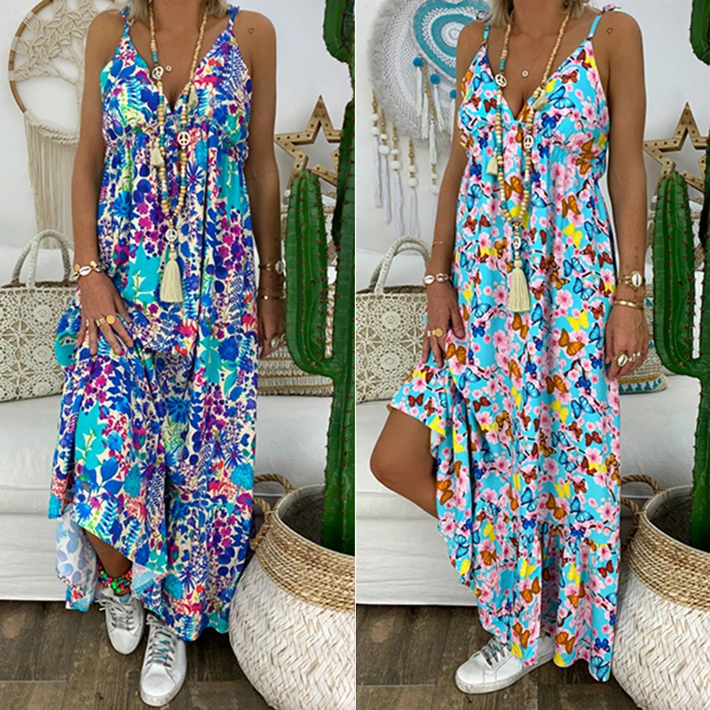 Элегантные женские платья в богемном стиле с цветочным принтом v образным