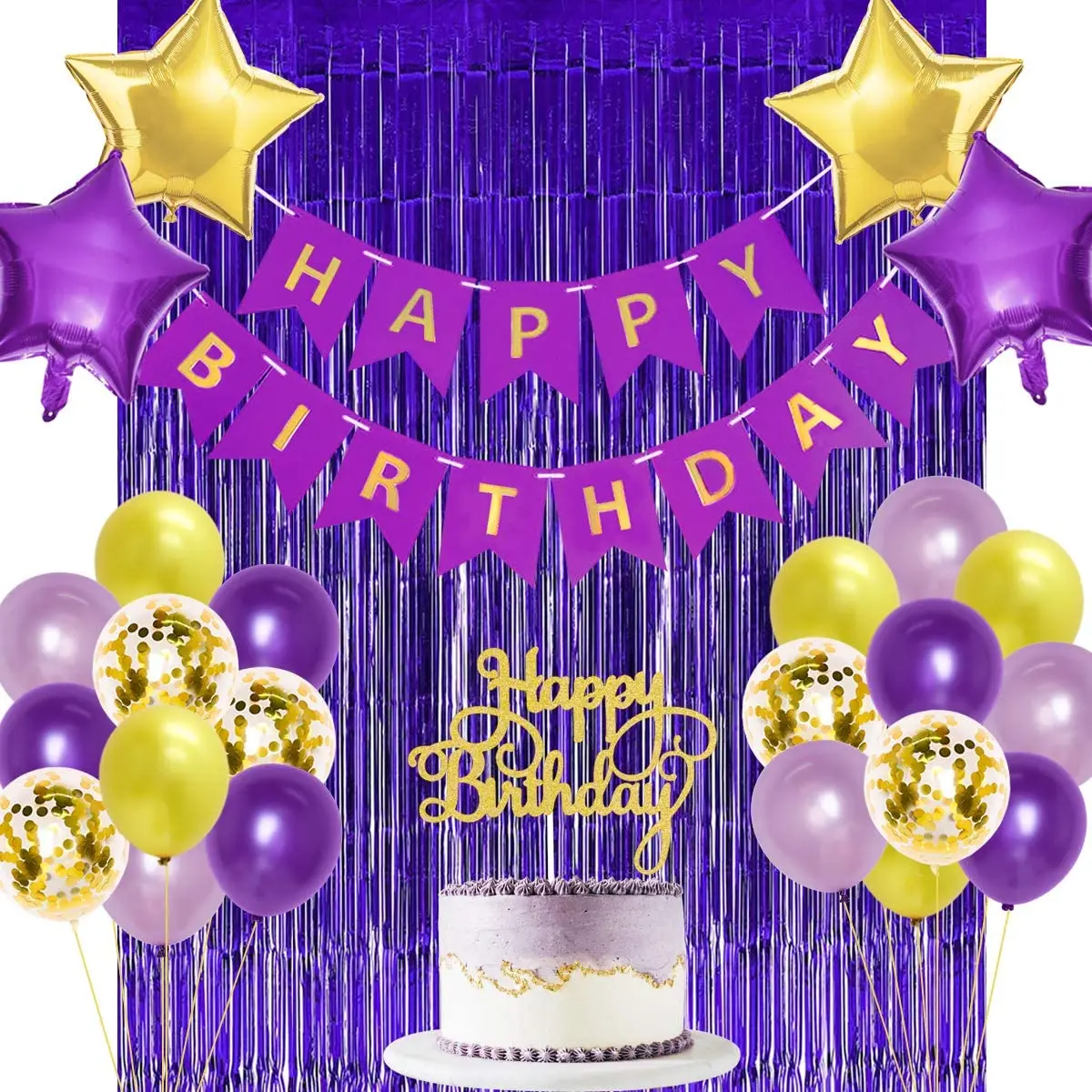 

Purple Birthday Decorations for Women Girls Backdrop Happy Birthday Banner Cake Topper for Mom’s 30th 40th 50th 60th Birthday