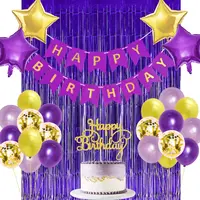 Purple Birthday Decorations for Women Girls  Backdrop Happy Birthday Banner Cake Topper for Mom’s 30th 40th 50th 60th Birthday