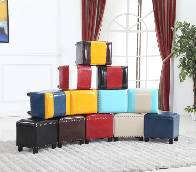 Кожаный квадратный табурет в стиле середины века красивый и великолепный