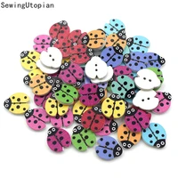 100pcs ladybug wooden sewing buttons for clothing needlework scrapbooking wood botones decorative crafts diy accessories 18mm