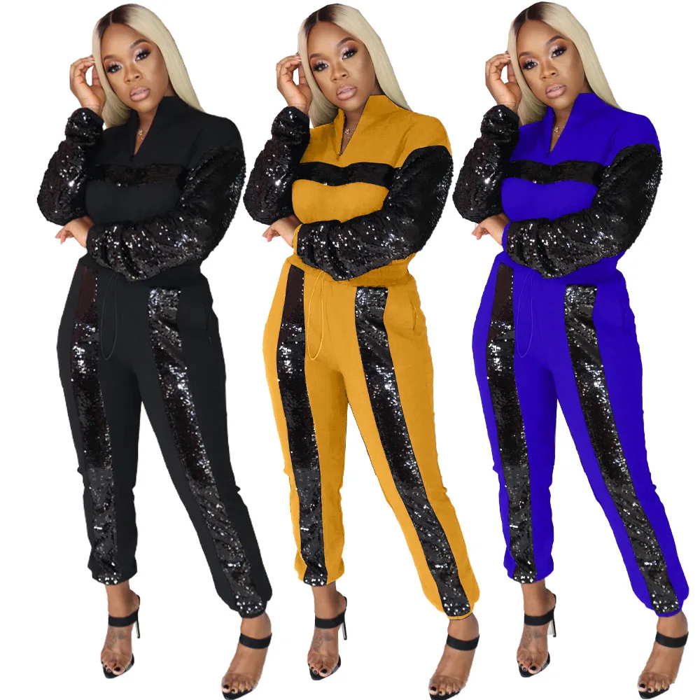 Комплект из 2 предметов женский комбинезон элегантный топ с блестками и штаны