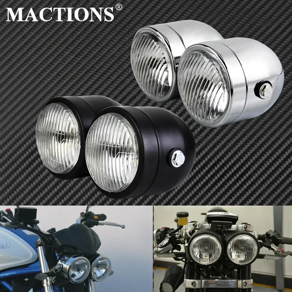 Универсальная передняя фара Twins для мотоцикла двойная черная/хромированная