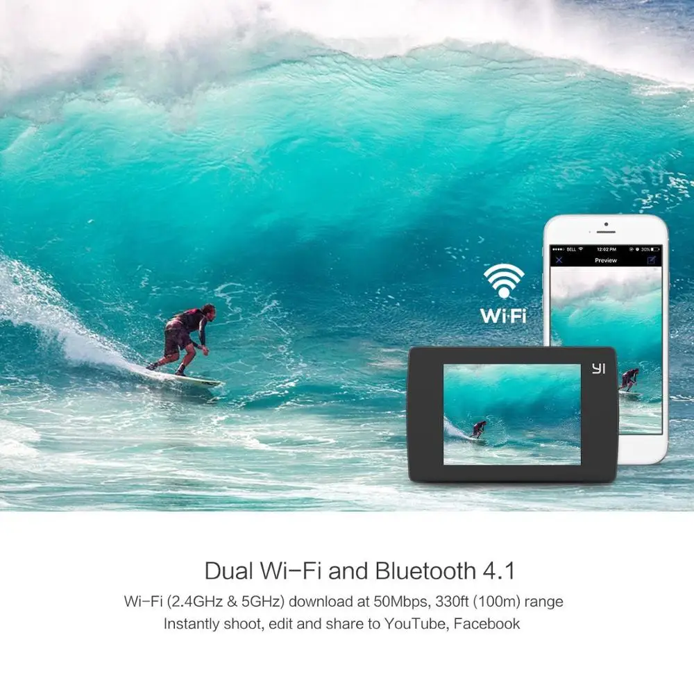 YI Lite экшн камера Sports 16MP настоящий 4K со встроенным WI FI 2 дюймов ЖК дисплей Экран 150