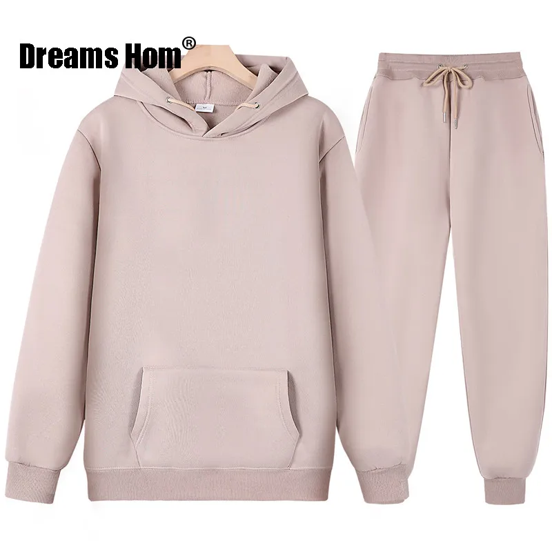 

Женский спортивный костюм из двух предметов, повседневный Однотонный пуловер с длинным рукавом и штаны, флисовый спортивный костюм с капюш...