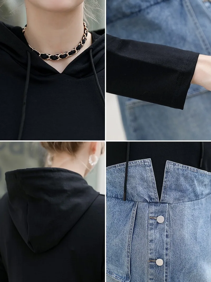 Осеннее платье для беременных модное джинсовое с капюшоном Одежда JOYRAY. B |