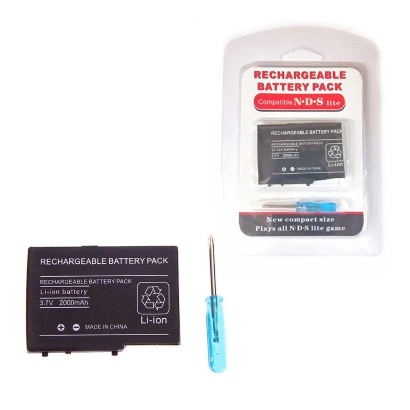 2000mah 3.7V Battery Compatible with DS Lite Nds Ndsl Rechargeable Lithium Battery + Screwdriver Replacement Tool