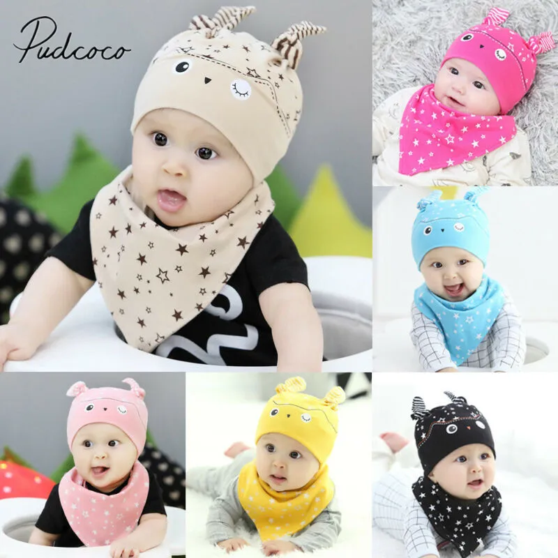 2019 Baby Accessories Toddler Infant Christmas Star Hat 3D Ears Cap Bonnet Beanie Scarf Head Neck Wrap 2Pcs Set Shower | Детская одежда