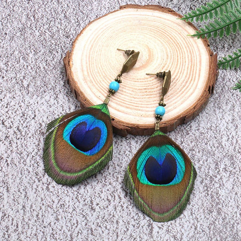 Cpop этнические серьги в виде перьев модные ювелирные изделия для женщин бусины из