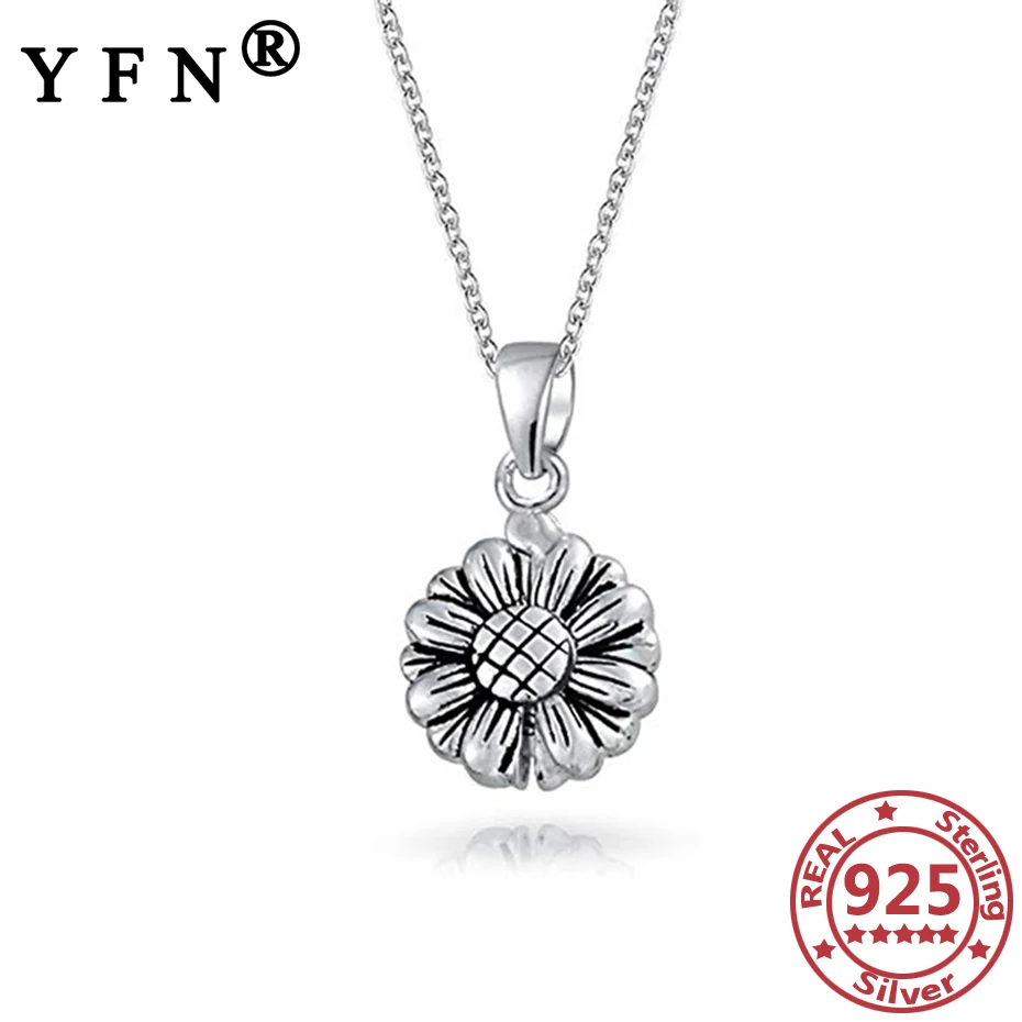 

YFN 925 Sterling Silver Sunflower Openable Pendant Necklace Customize Letter Silver 925 Jewelry Valentine's Day Gift Girl's Gift