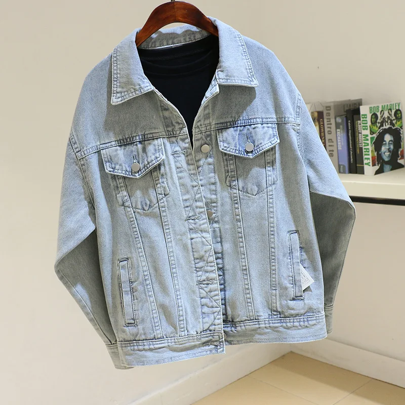 

Spring Korean Light Blue Denim Jacket Women Loose Outerwear Chaqueta Mujer Harajuku Bat sleeve Short Jeans Jackets Coat Female