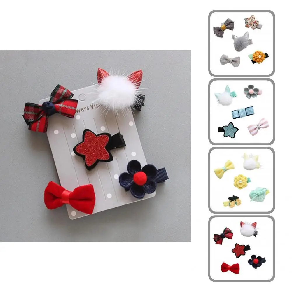 

5Pcs/Set Nice-looking Puppy Hair Barrettes Pet Hair Clips Fabric Pet Headdress