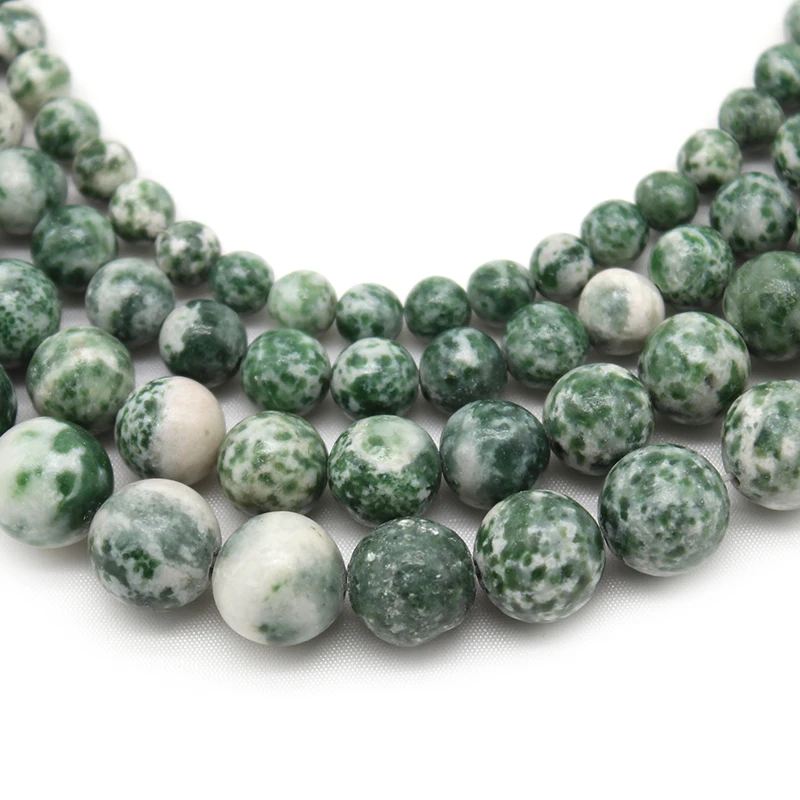 

Natural Stone Green Spot Stone Round Loose Spacer Beads 15" Strand Pick Size For Jewelry Making DIY Bracelet 4 6 8 10 12MM