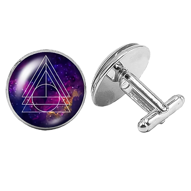 

2020 New Sacred Geometry Silver Cufflinks Gothic Starry Glass Convex Round Men's Cufflinks To Send Men's Gifts