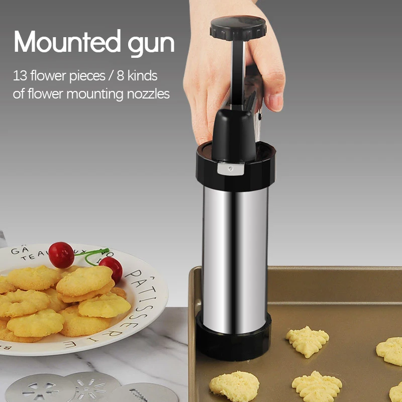 

Stainless Steel Biscuit Machine DIY Biscuit Maker Cookie Gun Cake Decoration Press Molds Pastry Piping Nozzles Butter Decorator