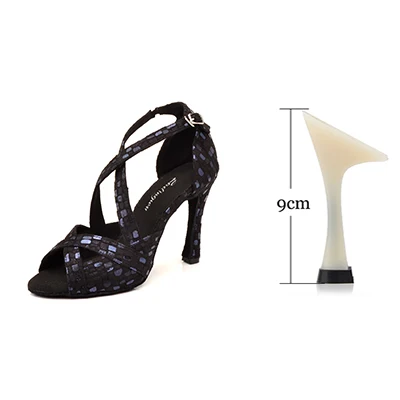 Black 9cm Ladingwu New Dance Shoes Women Profession Ballroom Dance Shoes Salsa Women Black Gold Suede Comfortable Soft Bottom Dance Sandal - Цвет: Black 9cm