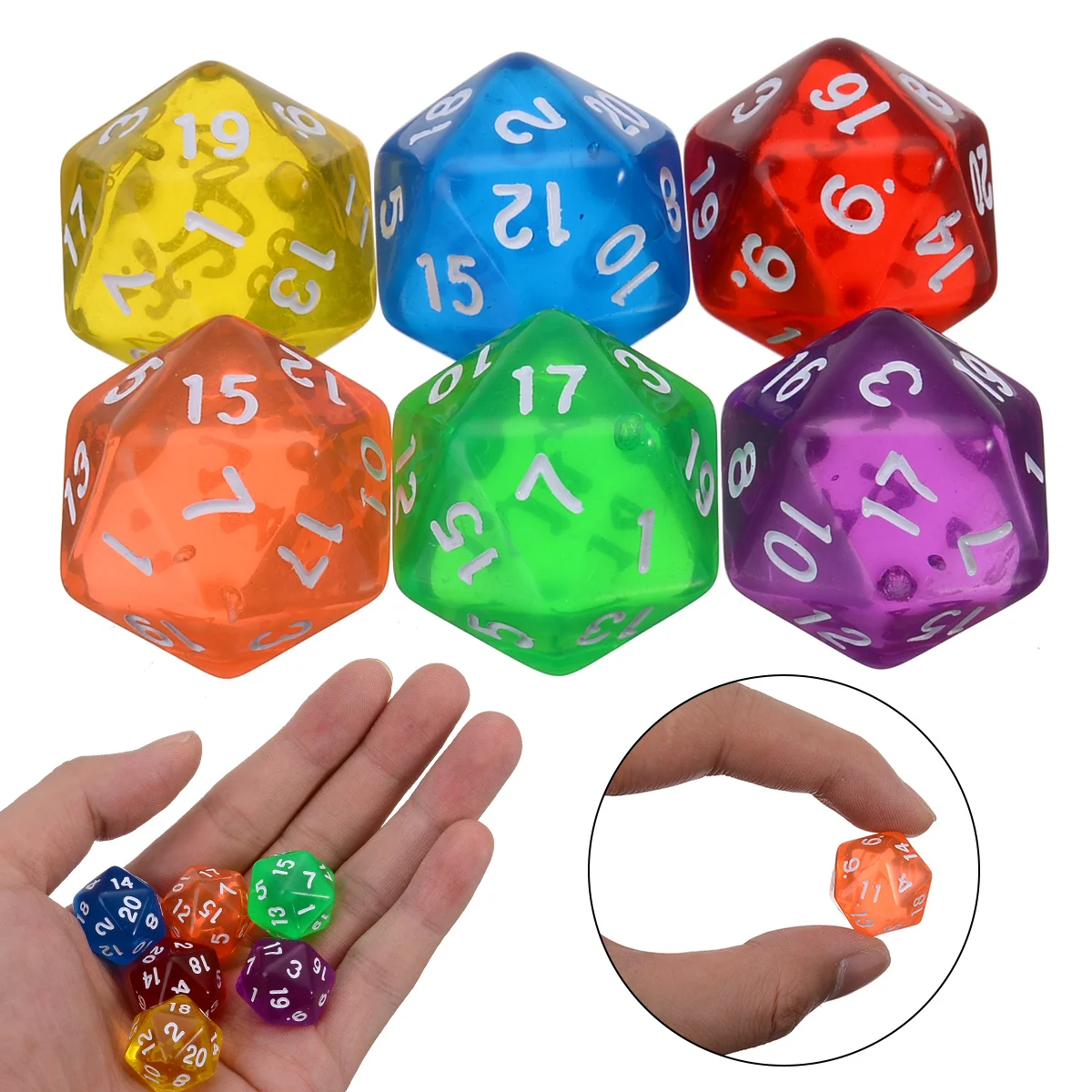Mayitr 6 шт. смешанные цвета игральные кости Twenty Sided для подземелий драконов игры игральные прозрачные смолы игральные кости набор цвет ful