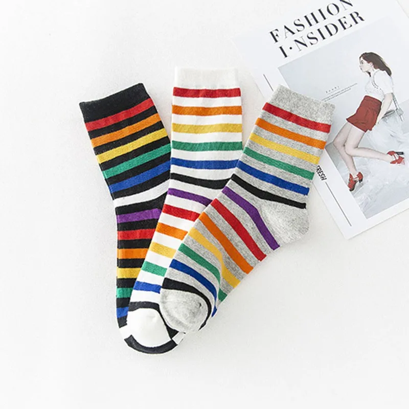 Носки дышащие в радужную полоску для мужчин и женщин эластичные забавные