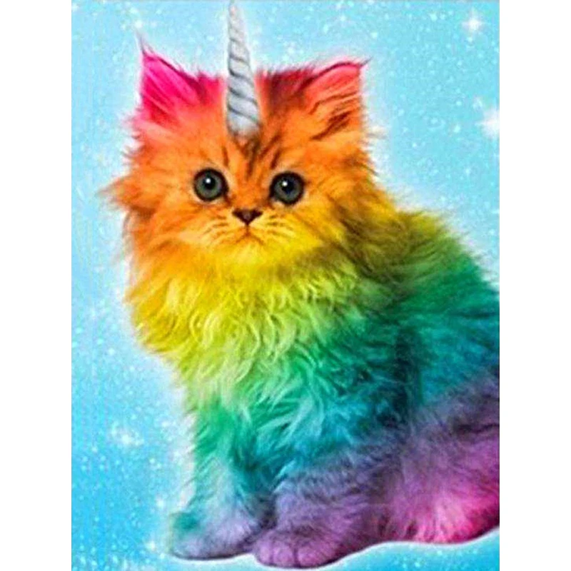 Полный 5D Diy Daimond Картина Вышивка крестом "Единорог кошка" 3D круглая Алмазная мозаика Стразы картина вышивка мультфильм