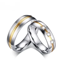 couple lovers ring gold color line wedding rings for women men stainless steel cz engagement promise ring us size 5 to13 r424g