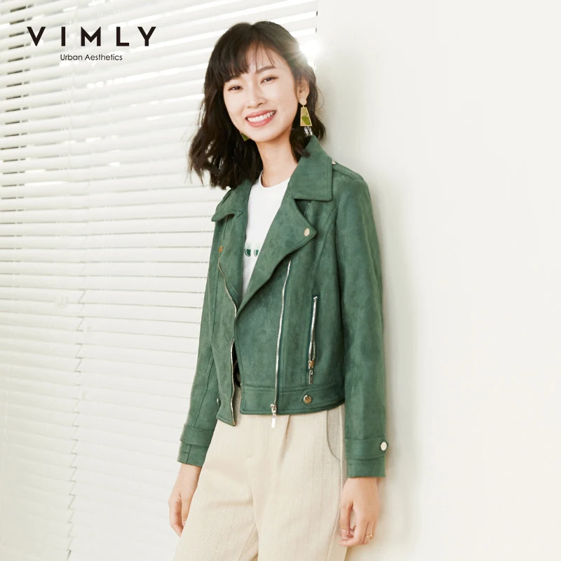 Куртка женская осенне-зимняя кожаная на молнии с отложным воротником | Женская