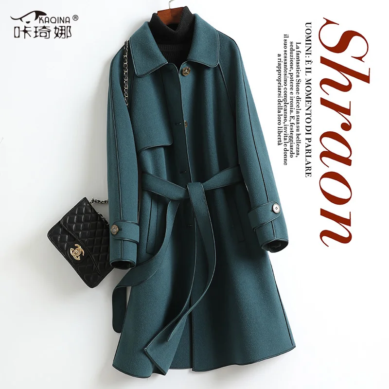 

SHZQ 2021 Autumn and Winter New Wool Coat Double-sided Wool Coat Women's Middle and Long Waist Sweater Coat