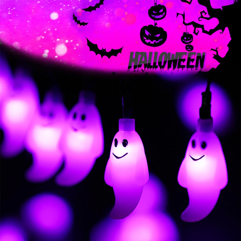 Solar Halloween String Lights 20/30/50LED 8 Modes Waterproof Cute Ghost for Easter Christmas Holiday Decorations | Освещение