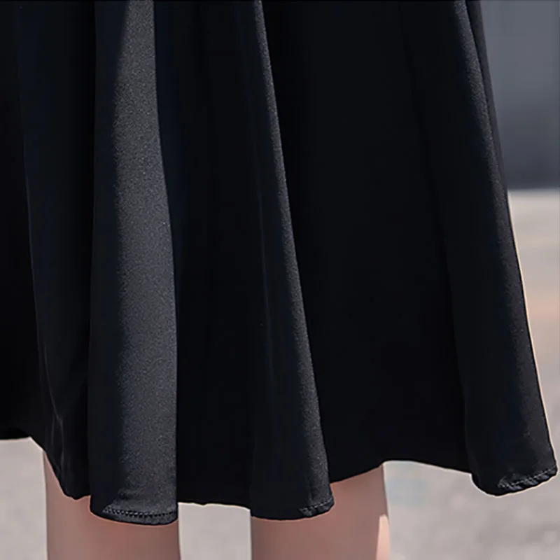 

Elegant Women Black Skirt A-line Female High Waist Skirts Simple Knee Length Skirts Hot