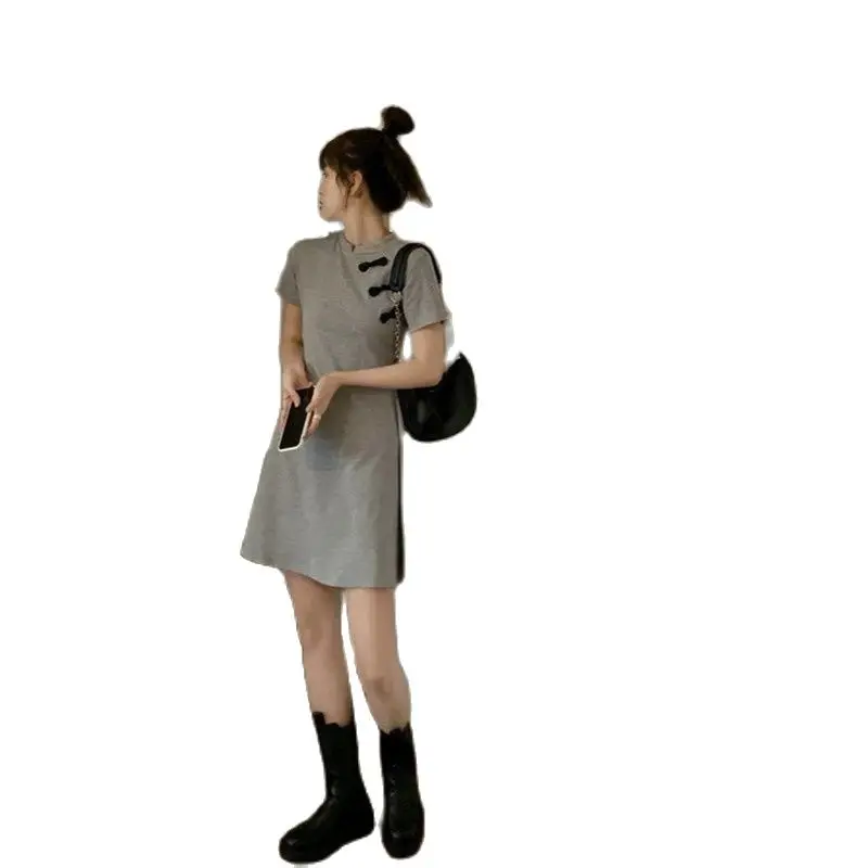 

Large size female fat mm modified cheongsam dress summer new Chinese style age-reducing waist A- line skirt 100.00kg