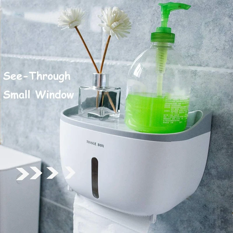 

Toilet Paper Holder - Waterproof Toilet Paper Roll Holder Self-Adhesive Tissue Paper Towels Holder with Shelf