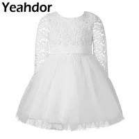 flower girl dress infant baby girls long sleeves lacework with detachable bowknot princess tutu dress party dresses for wedding