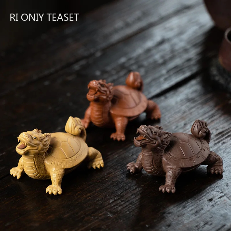 

Yixing Purple Clay Art Tea Pet Lucky Dragon Turtle Statue Ornaments Animal Tea Figurine Sculpture Crafts Home Tea Set Decors