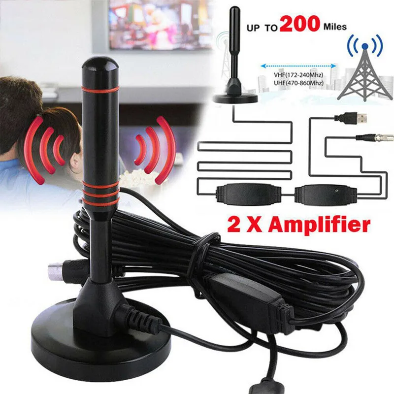 HD цифровая комнатная усиленная ТВ антенна на 200 миль Ultra TV с усилителем VHF/UHF