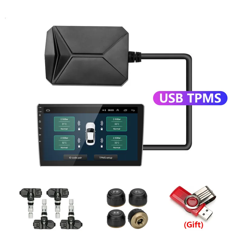Vtopek USB TPMS автомобильная система контроля давления в шинах мониторинг реальном