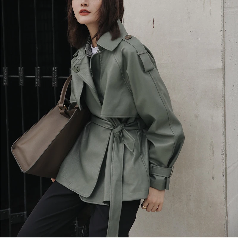 Hzirip Harajuku Matcha-green Женская Ретро мотоциклетная куртка из искусственной кожи плюс винтажная куртка на шнуровке шикарная Универсальная женская верхняя одежда