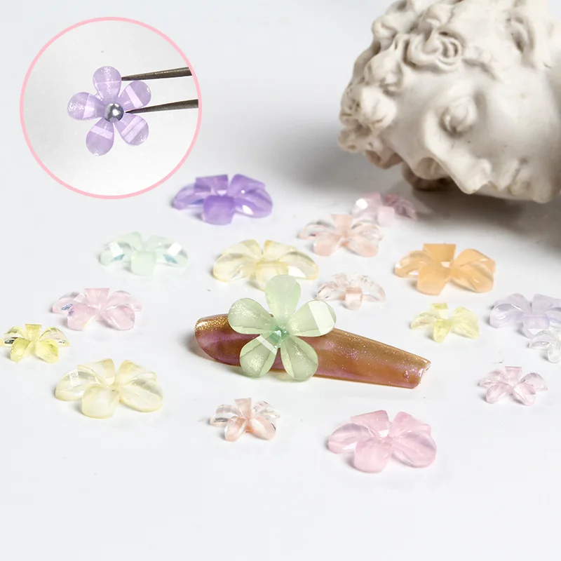 

100Pcs/Bag Small Size Colorful Resin Flower Acrylic Nail Art Decoration Glue On Decorative Accessories Making Diy Crafts Flower