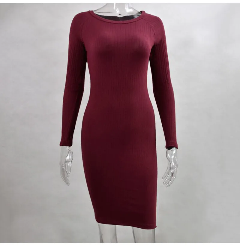 

BacklakeGirls Autumn Winter Women Knitted Dress Round Neck Sweater Dress Lady Slim Bodycon Long Sleeve Bottoming Dress Vestidos