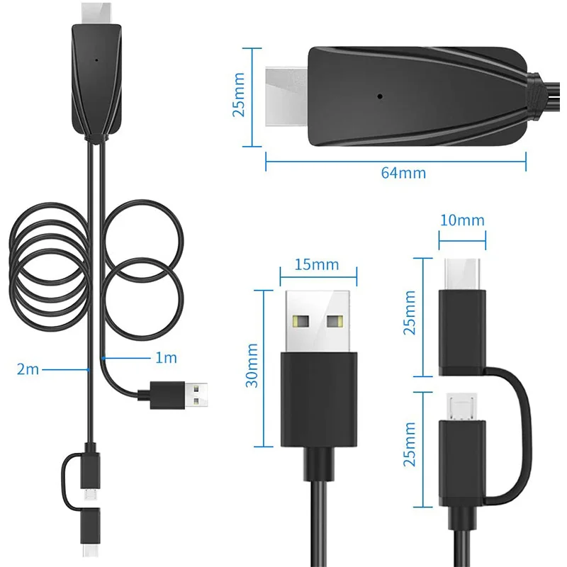 2-In-1 USB Type C/Micro-USB to HDMI Cable 6.6Ft MHL Adapter for All Android Smartphones TV/Projector/Monitor |