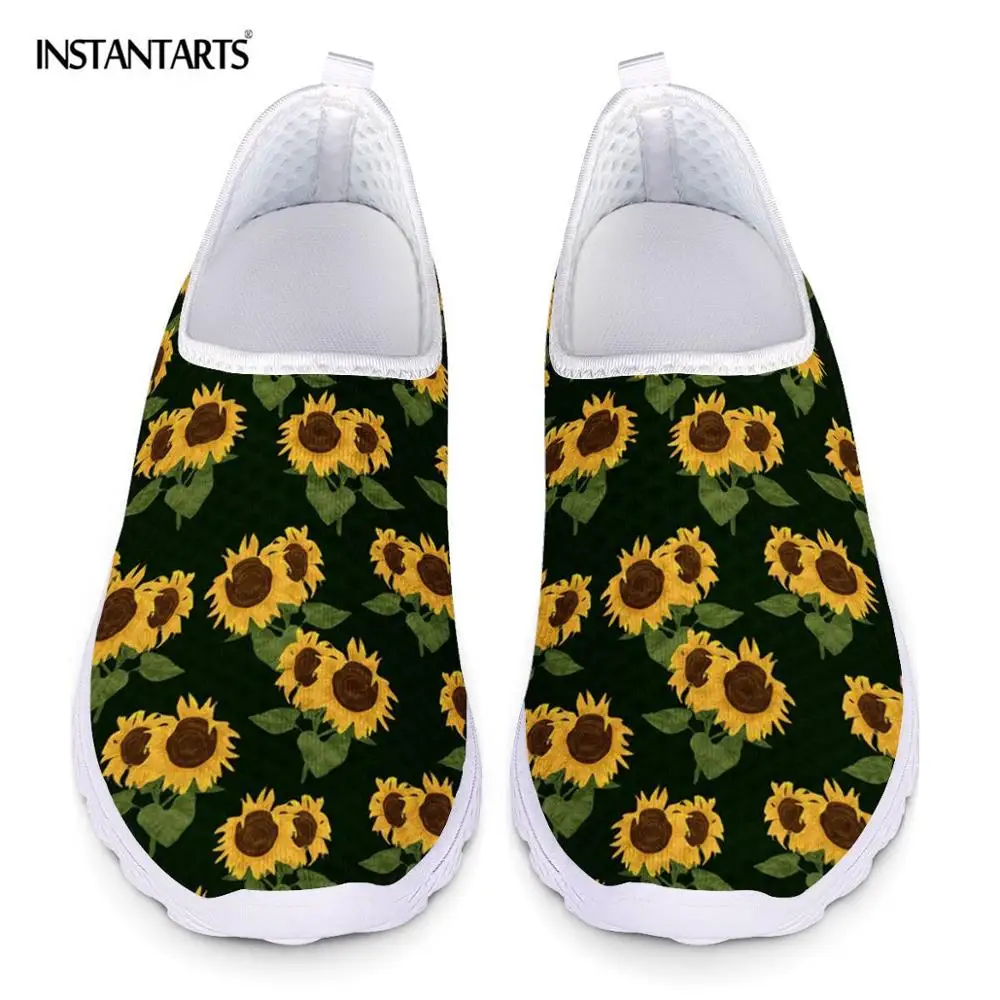 

INSTANTARTS Модный чехол с подсолнухом узоры женская летняя обувь из натуральной кожи с пляжная обувь для девушек; Повседневная обувь без застеж...