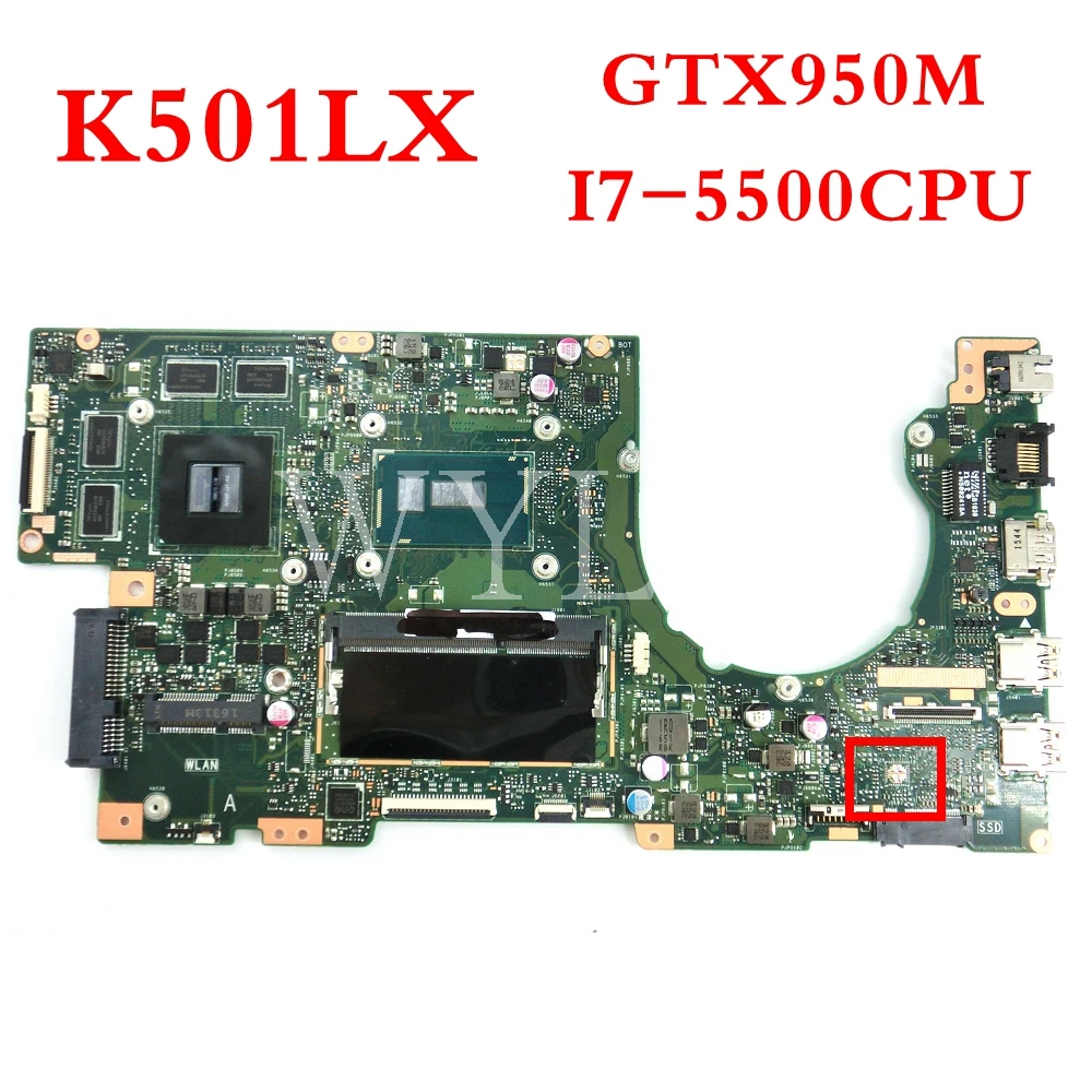 

Материнская плата K501LX для ноутбука, I7-5500CPU GTX950M, K501LB K501L, материнская плата для ноутбука, 90NB08Q-R00040, протестирована