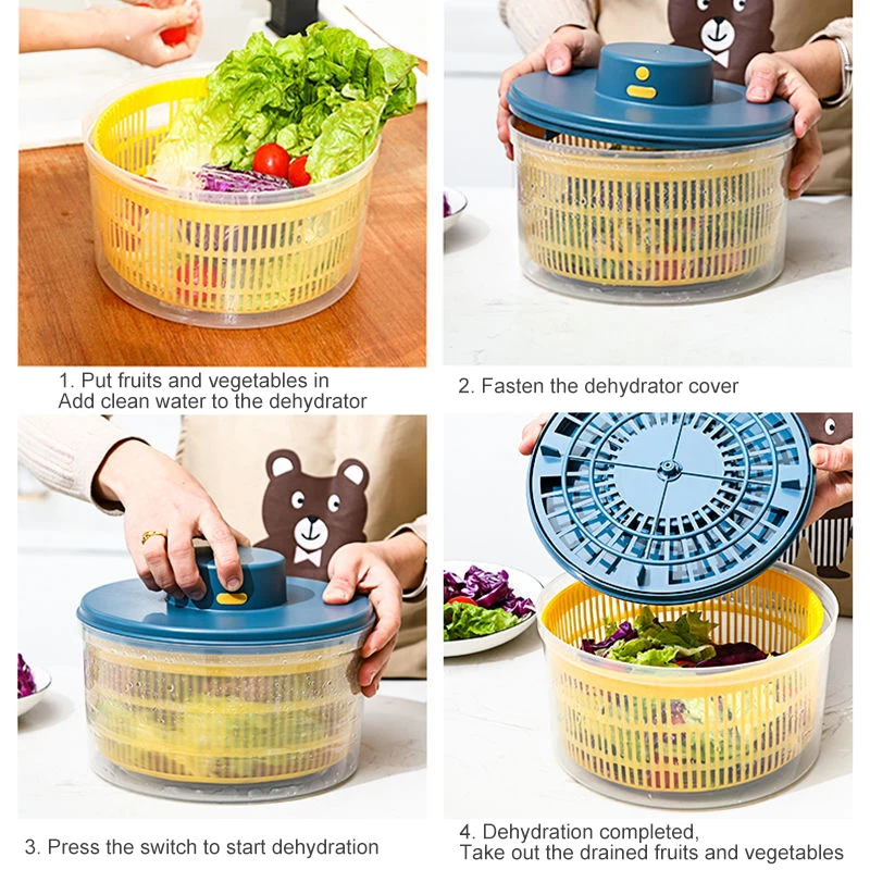 

Household Electric Drain Basket Vegetable Dryer Salad Dehydrator USB Charging Multifunction Fruit Vegetable Washing Drain Basket