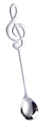 silver 1 шт., ложка из нержавеющей стали, музыкальный символ, длинная ручка, креативная ложка, кофейные и чайные питьевые инструменты, кухонный гаджет, столовые приборы, посуда - Цвет: silver