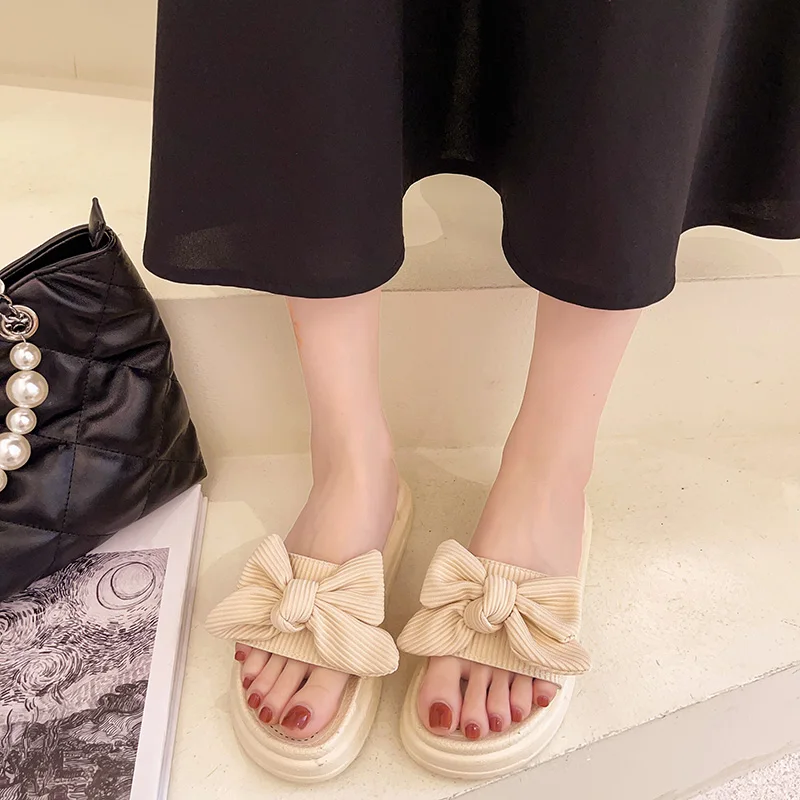 

Shoes For Girls Ladies' Slippers Platform Med Luxury Slides Slipers Women Flock Shale Female Beach Butterfly-Knot Cute Soft Desi