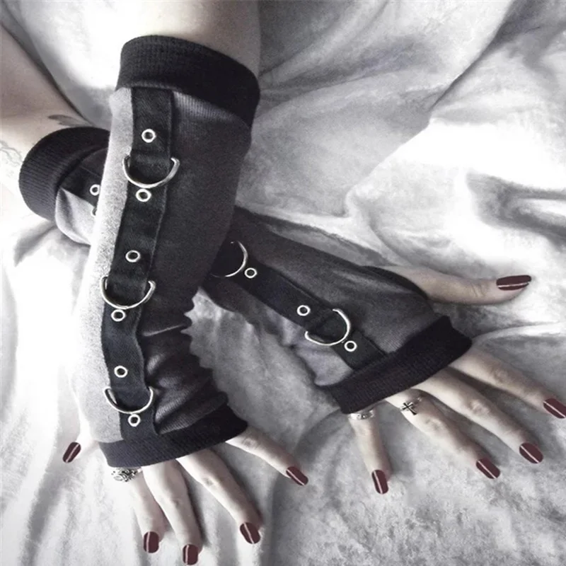 

Hot Selling D-shaped Buckle Women Sleeves Fashion Elbow Length Fingerless Arm Warmers Winter Gloves