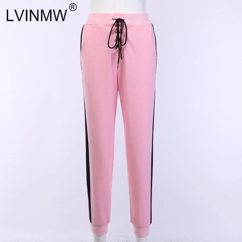 LVINMW повседневные розовые штаны с высокой талией и полосками по бокам осень 2019