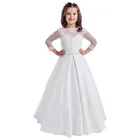 Элегантные Белые Платья с цветочным рисунком для девочек, свадебные кружевные платья с длинными рукавами и вырезами на спине для первого причастия, 34