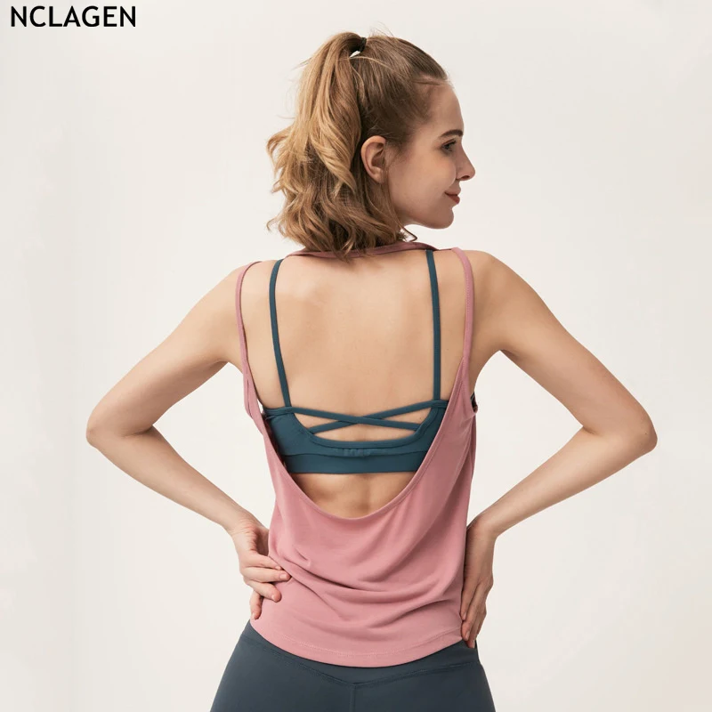 Workout Yoga Blouse Sports Top Women Open Back Sexy Suspender Vest Quick Drying Breathable Running Loose T-shirt Fitness Smock |
