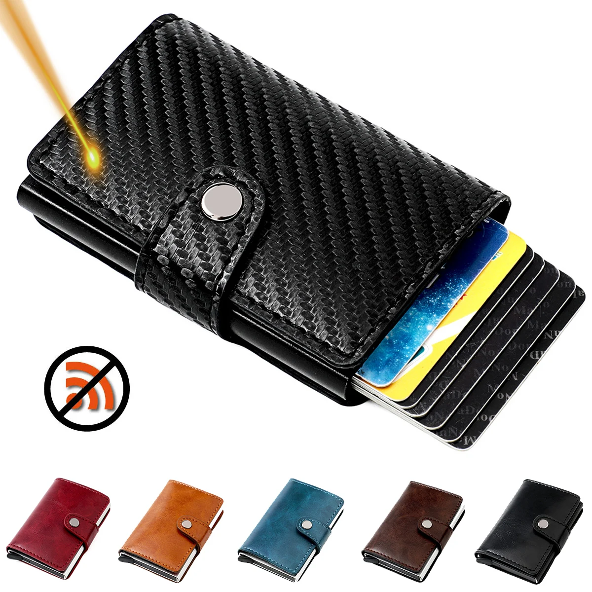 

Anti-Scan Carbon BlaCK Bank ID Credit Card Holder Porte Carte Men's Aluminium RFID Blocking Cardholder Wallet Leather Money Clip